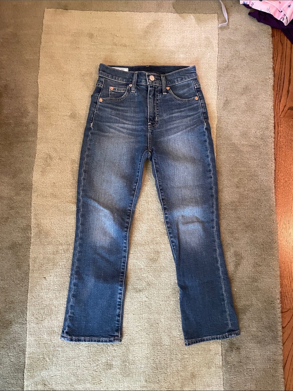 gap dark wash kick fit high rise jeans